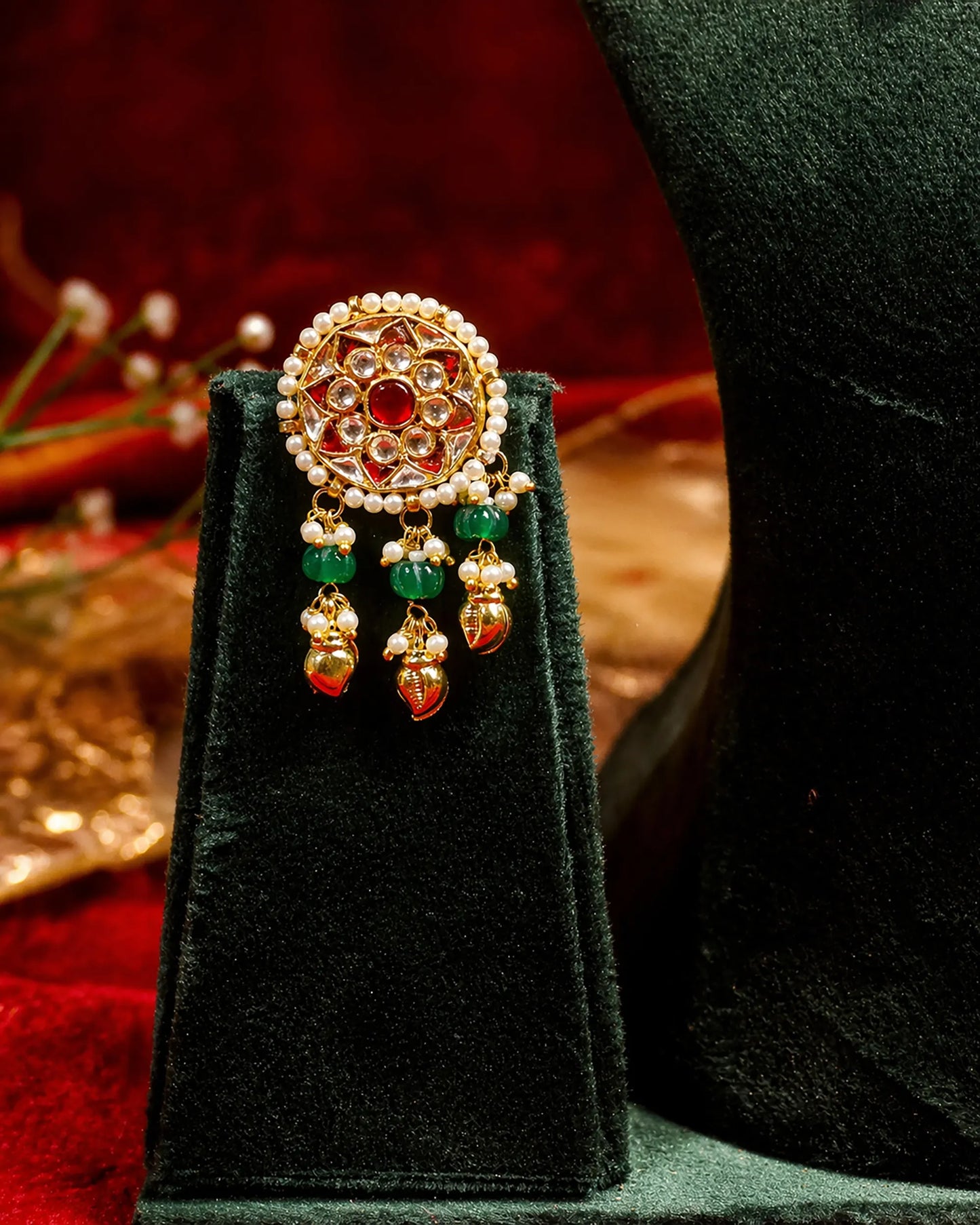 Handmade Kundan Choker Necklace Set, Pearl Beaded Indian Bridal Jewelry, Green Ruby Meenakari Choker, Traditional Wedding Necklace