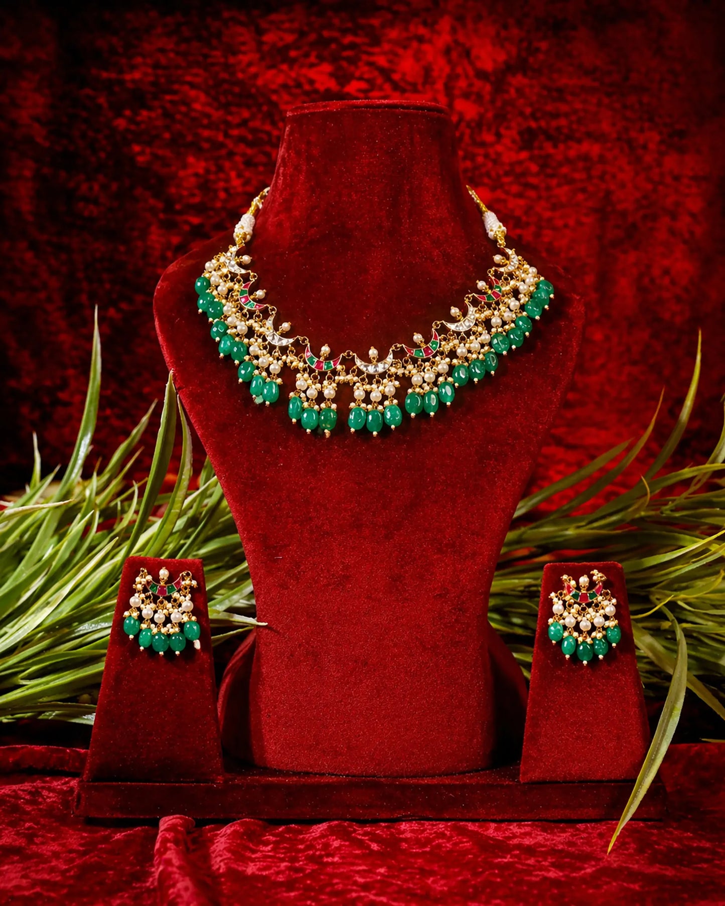 Kundan Choker Necklace Set, Green Beaded Bridal Jewelry, Pearl Meenakari Choker, Traditional Wedding Necklace, Ethnic Statement Jewelry