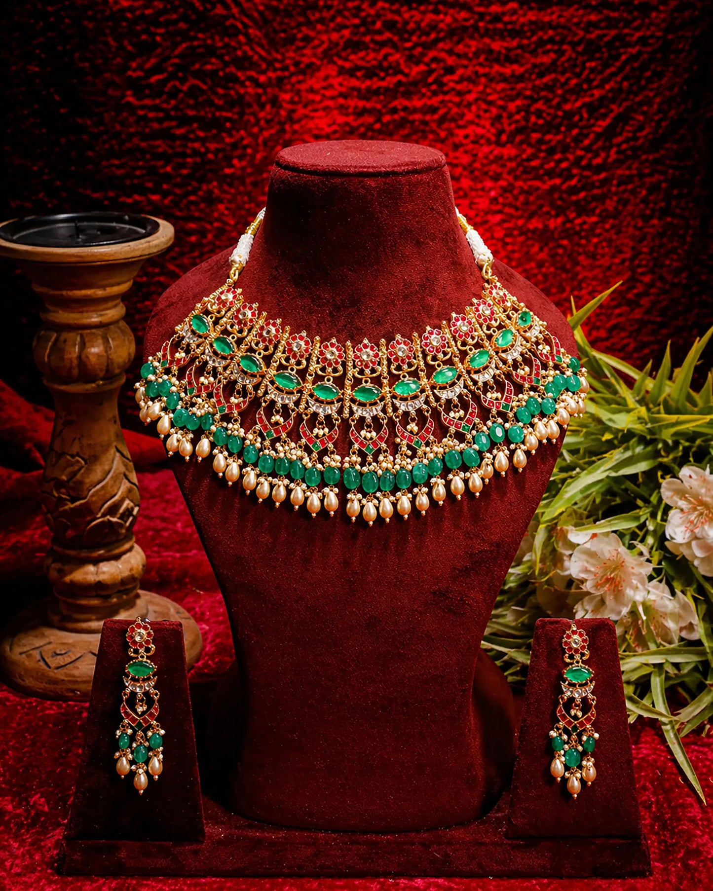 Green Kundan Choker Necklace Set, Indian Bridal Jewelry Set, Gold Plated Pearl Necklace, Pakistani Wedding Jewelry, Statement Choker Gifts
