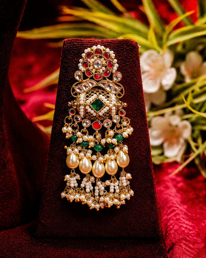 Gold Plated Green Beads and Pink Stone Bridal Necklace Set, Indian Wedding Jewelry, Kundan Ethnic Necklace, Traditional Bridal Jewelry Set