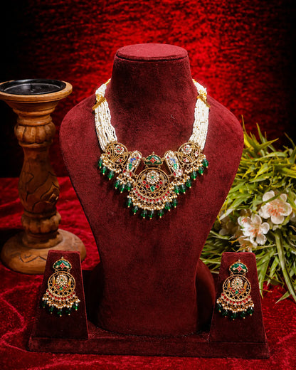 Elegant Pearl Beaded Choker Necklace Set Jewelry  Gold Plated Ethnic Bridal Jewelry Gift for her