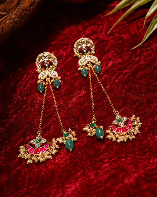Gold Plated Kundan Chandbali Earrings with Pearl Drops