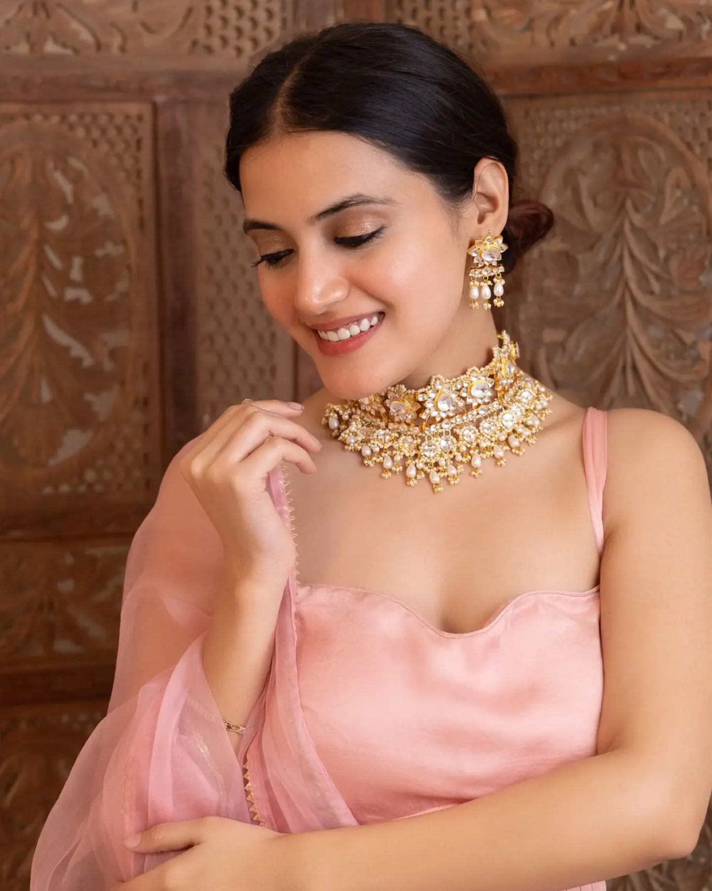 Designer White Kundan and Pearl Choker Set – Bridal Jewelry