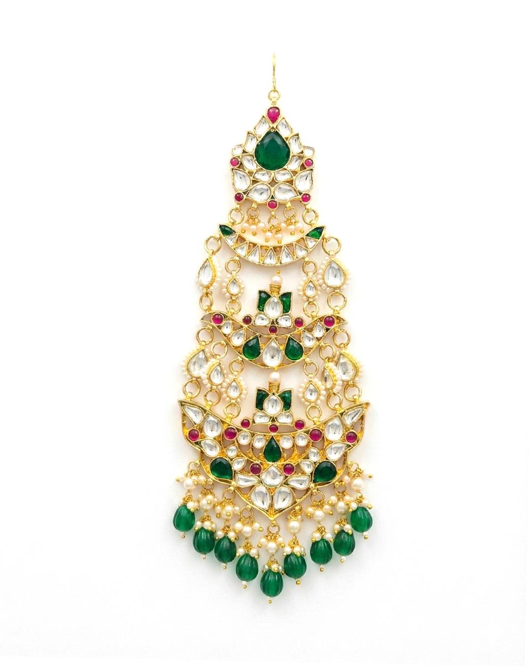 Royal Layered Kundan Passa Headpiece Jewelry for Bridal, Traditional Mughal Ethnic Jewelry, Gold-Plated Wedding Jhoomar Accessories
