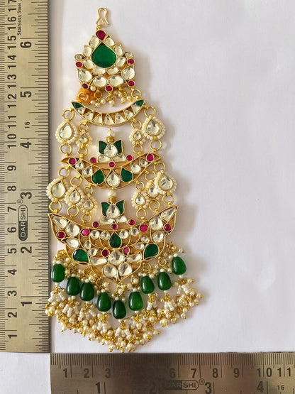 Royal Layered Kundan Passa Headpiece Jewelry for Bridal, Traditional Mughal Ethnic Jewelry, Gold-Plated Wedding Jhoomar Accessories