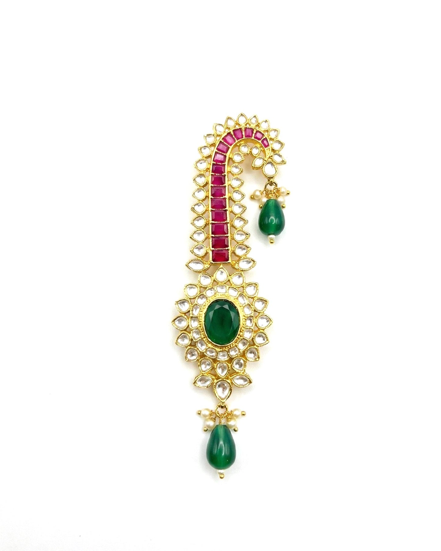 Handmade Gold Plated Rajwadi Groom Kalingi, Multi-Gemstone Indian Wedding Safta Ornament Jewelry