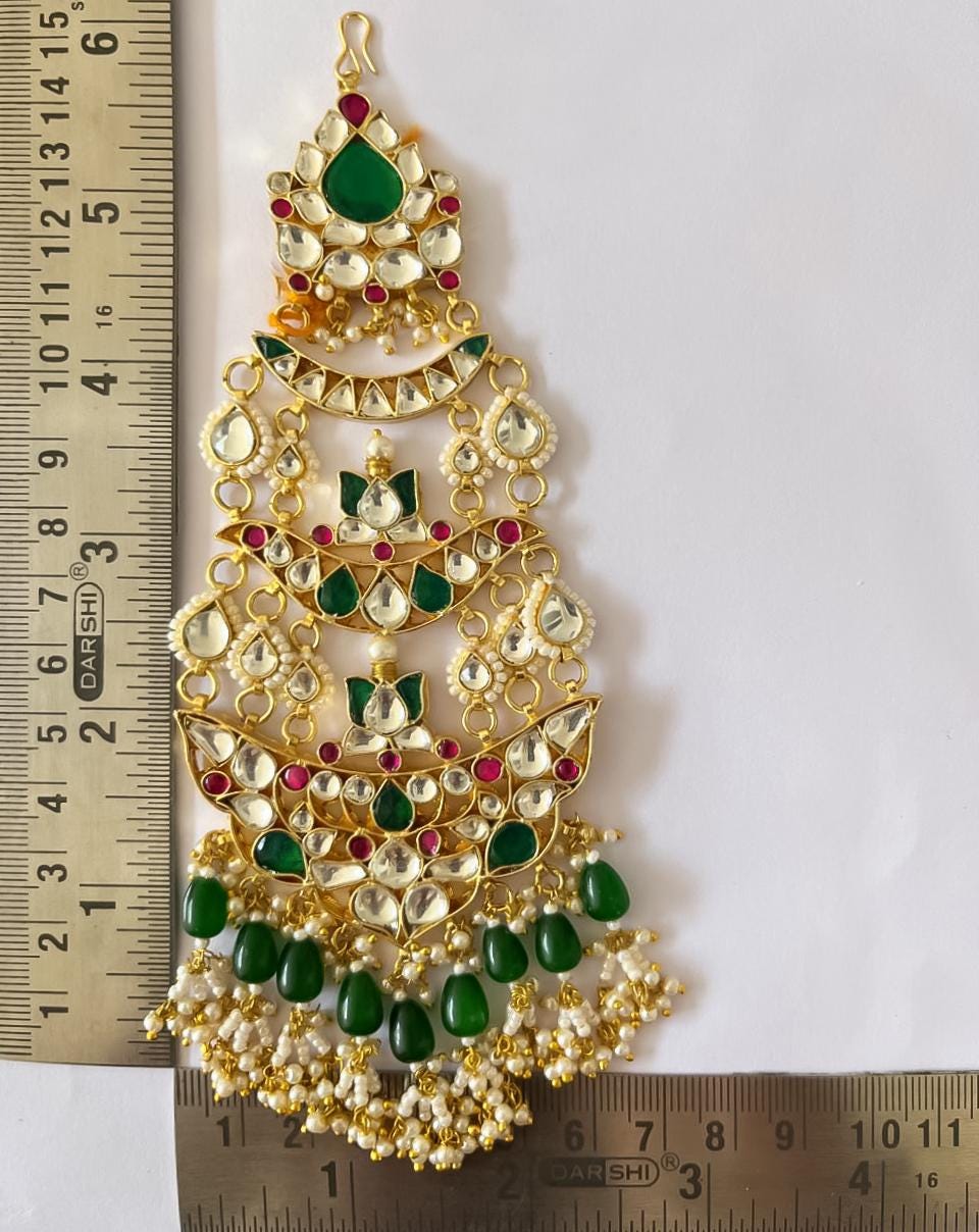 Royal Layered Kundan Passa Headpiece Jewelry for Bridal, Traditional Mughal Ethnic Jewelry, Gold-Plated Wedding Jhoomar Accessories