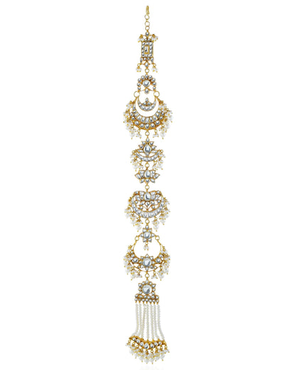 Kundan Pearl Indian Braid Accessory: Traditional Bridal Wedding Hair Jewelry