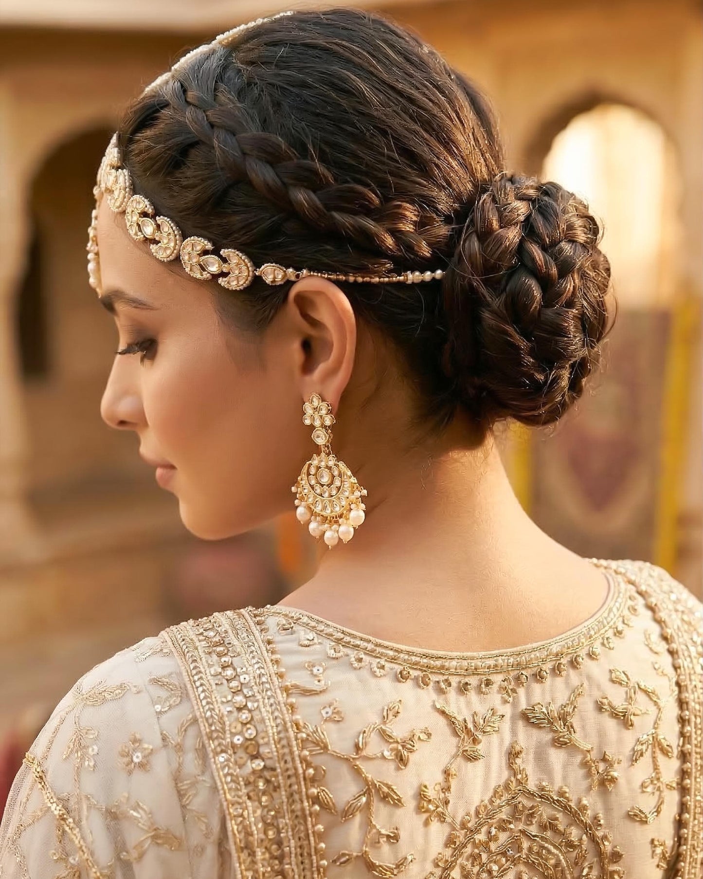 Kundan Sheeshpatti with Maang Tikka, Pearl Bridal Headpiece, Indian Wedding Jewelry