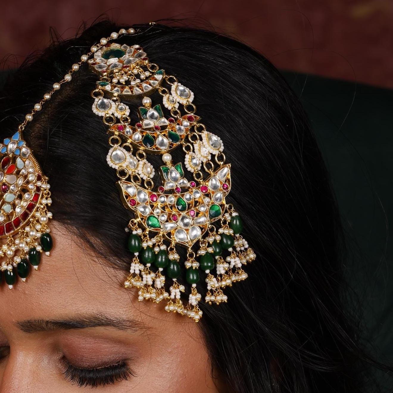 Royal Layered Kundan Passa Headpiece Jewelry for Bridal, Traditional Mughal Ethnic Jewelry, Gold-Plated Wedding Jhoomar Accessories