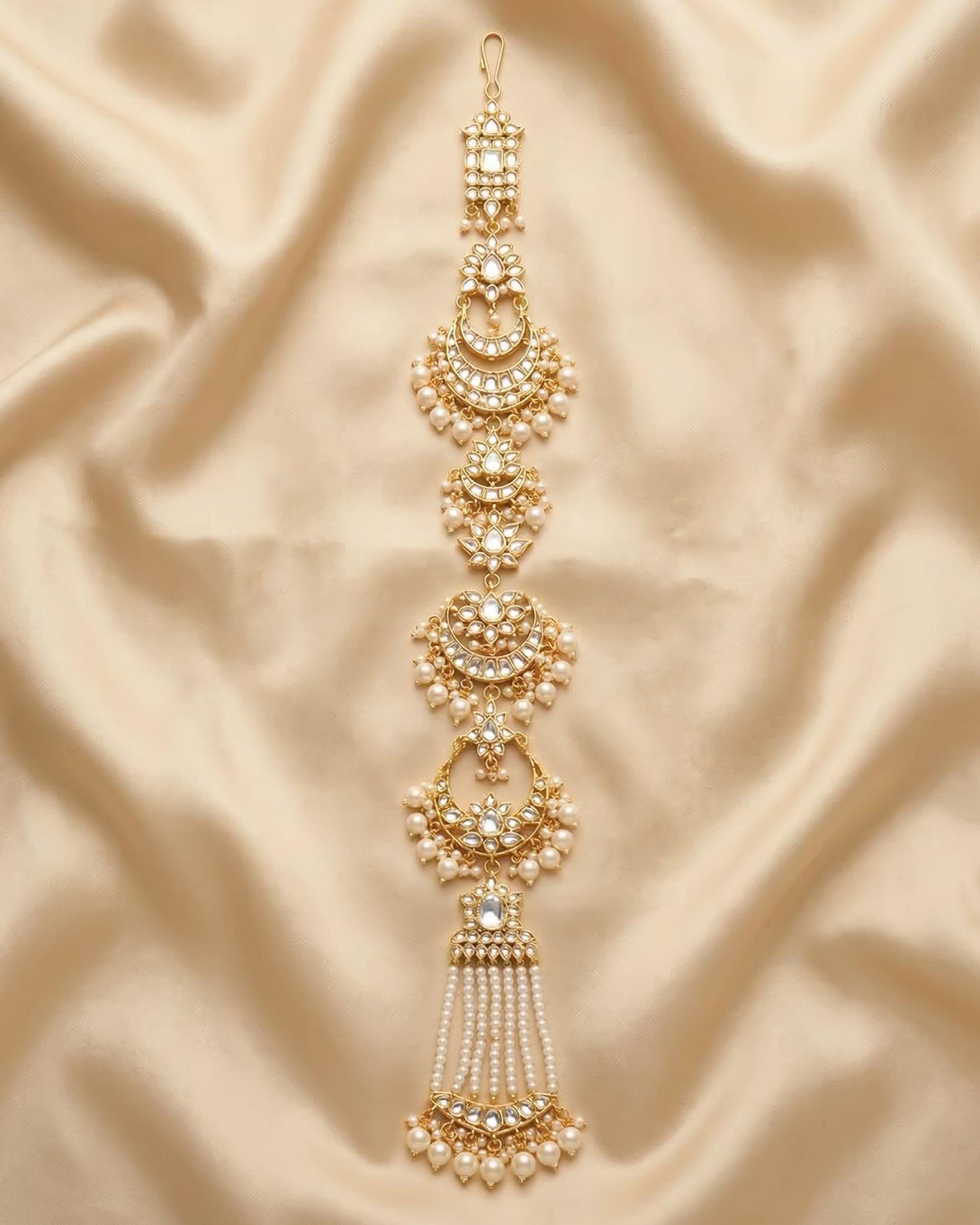 Kundan Pearl Indian Braid Accessory: Traditional Bridal Wedding Hair Jewelry