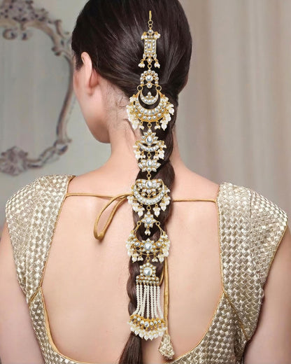 Kundan Pearl Indian Braid Accessory: Traditional Bridal Wedding Hair Jewelry