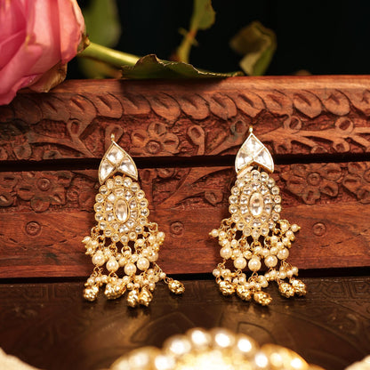 Pearl Kundan Choker Necklace Set with Earrings, Indian Bridal Jewelry, White Stone Choker, Traditional Wedding Jewelry, Gold Necklace