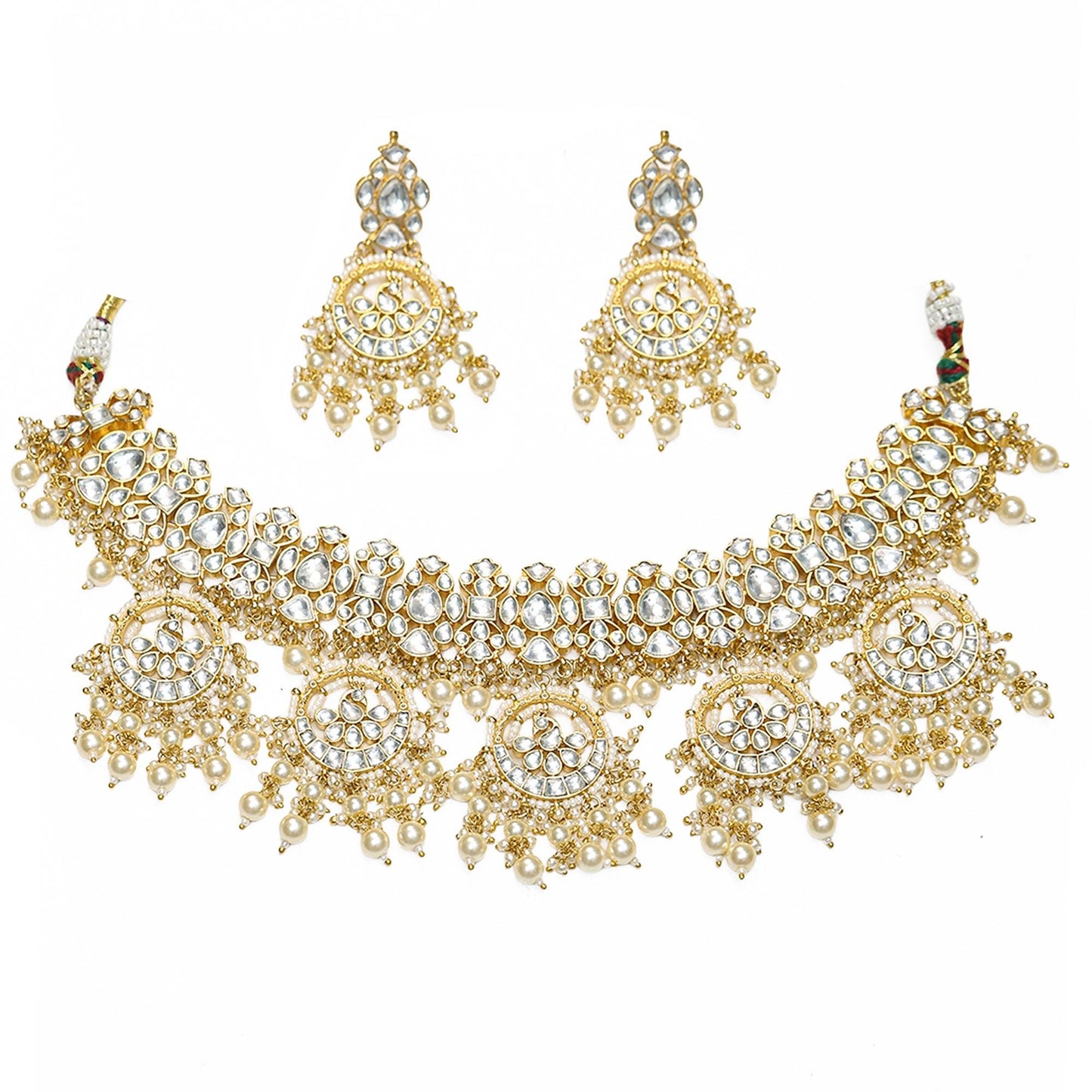 Gold Kundan Choker Necklace Set with Earrings, Bridal Polki Jewelry Set, Pearl Drop Indian Wedding Jewelry, Traditional Ethnic Statement Set