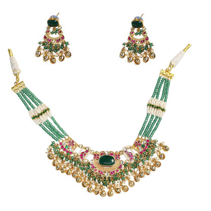 Green Kundan Choker Set Indian Bridal Jewelry Pearl Drop Earrings Jewelry Gift for her