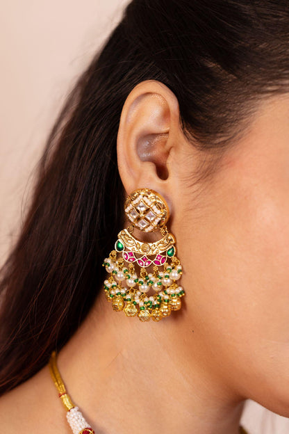 Gold Plated Kundan Meenakari Choker Necklace Set with Earrings, Indian Bridal Jewelry Gift for Her