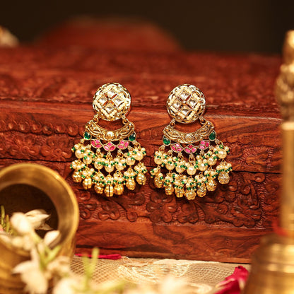 Gold Plated Kundan Meenakari Choker Necklace Set with Earrings, Indian Bridal Jewelry Gift for Her