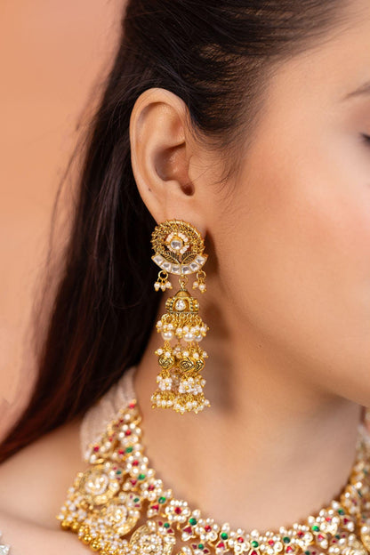 Bridal Kundan Necklace Set with Earrings, Indian Wedding Jewelry, Gold Pearl Choker Set, Traditional Pakistani Bridal Jewelry