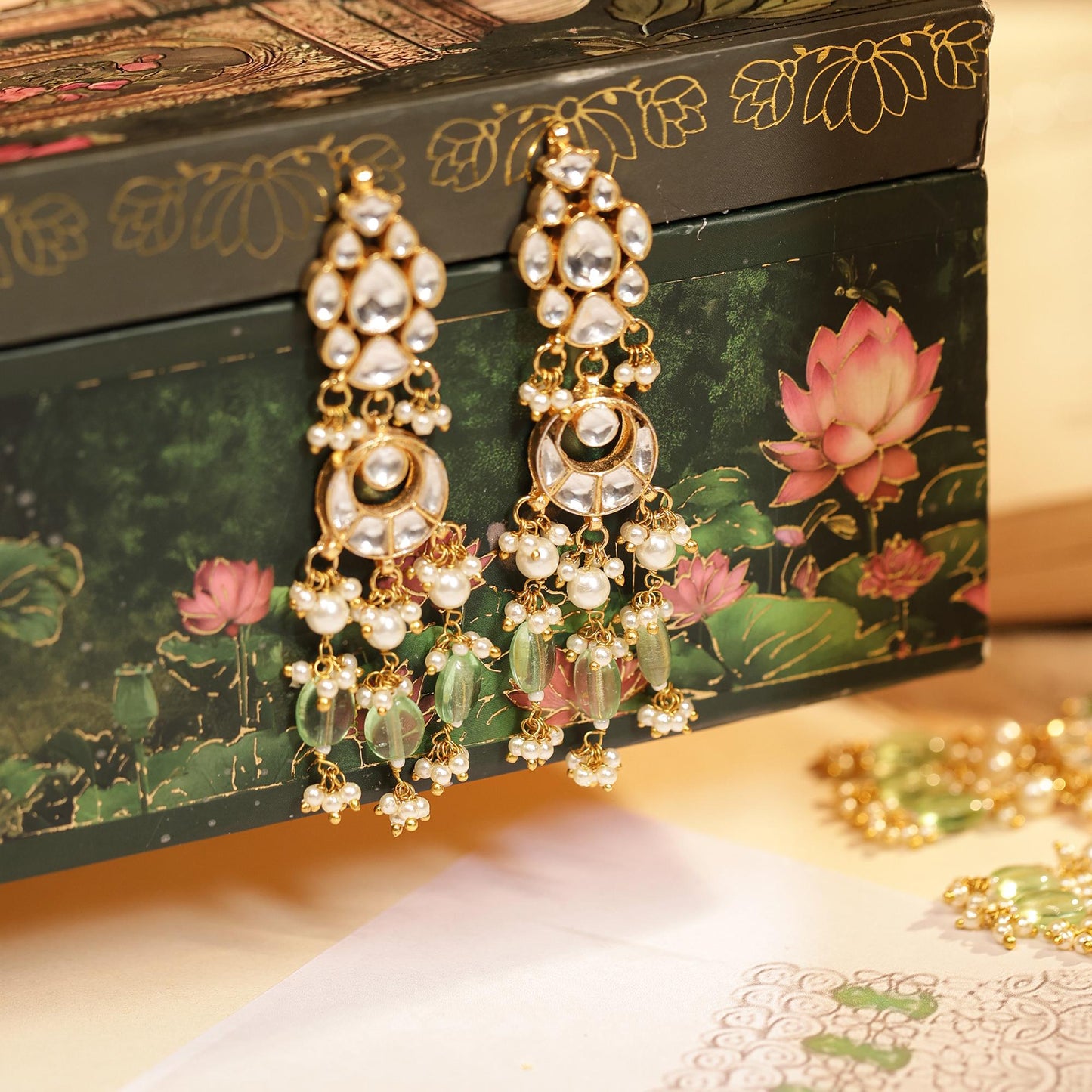 Kundan Bridal Necklace Set with Mint Green Beads, Indian Wedding Jewelry Set, Gold Pearl Choker Necklace, Pakistani Bridal Jewelry