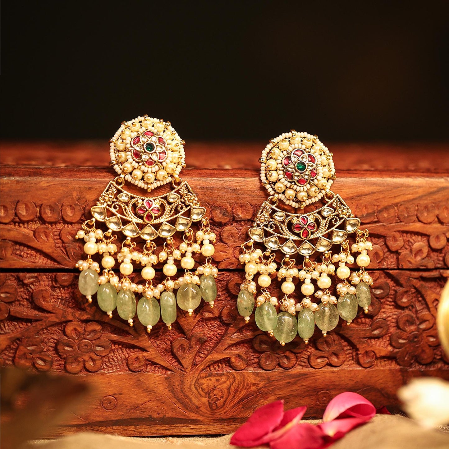 Pearl Kundan Stone Choker Necklace Earrings Set with Pearl Beads, Indian Handmade Bridal Jewelry