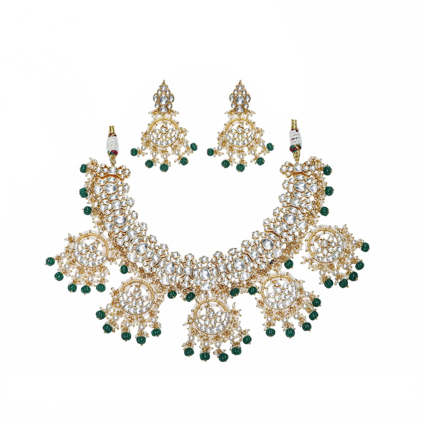 Kundan Polki Choker Green Beads Necklace Set: Indian Wedding Jewelry, 18k Gold Plated Bridal Jewelry Gift for her