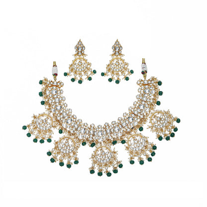 Kundan Polki Choker Green Beads Necklace Set: Indian Wedding Jewelry, 18k Gold Plated Bridal Jewelry Gift for her