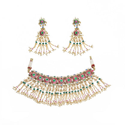 Gold Plated Pink Kundan & Pearl Choker Set Necklace Traditional Indian Wedding Jewelry