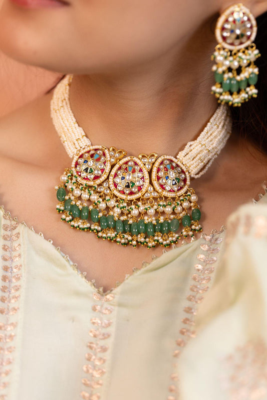 Elegant Pearl Beaded Choker Necklace Set  Gold Plated Ethnic Bridal Jewelry Gift for her