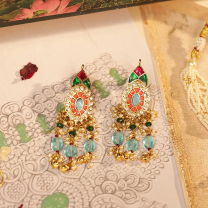 Blue Kundan Choker Necklace Set with Earrings, Bridal Jewelry, Pearl Multi Strand Choker, Polki Wedding Jewelry, Ethnic Necklace Jewelry