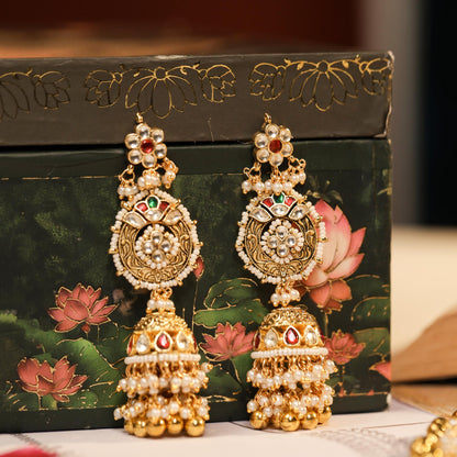 Bridal Kundan Necklace Set with Earrings, Indian Wedding Jewelry, Gold Pearl Choker Set, Traditional Pakistani Bridal Jewelry