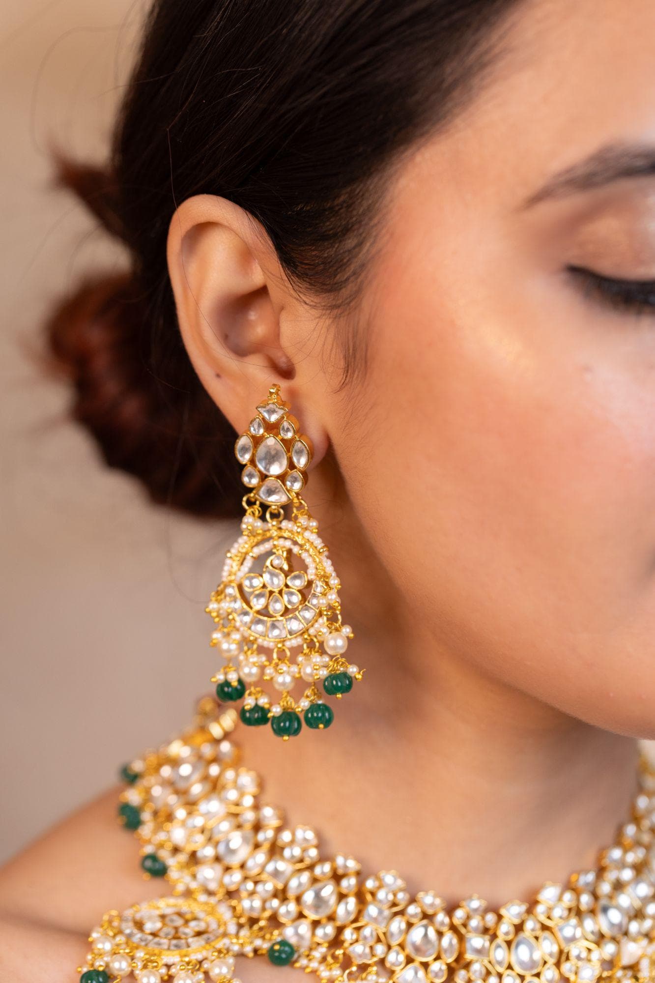 Kundan Polki Choker Green Beads Necklace Set: Indian Wedding Jewelry, 18k Gold Plated Bridal Jewelry Gift for her