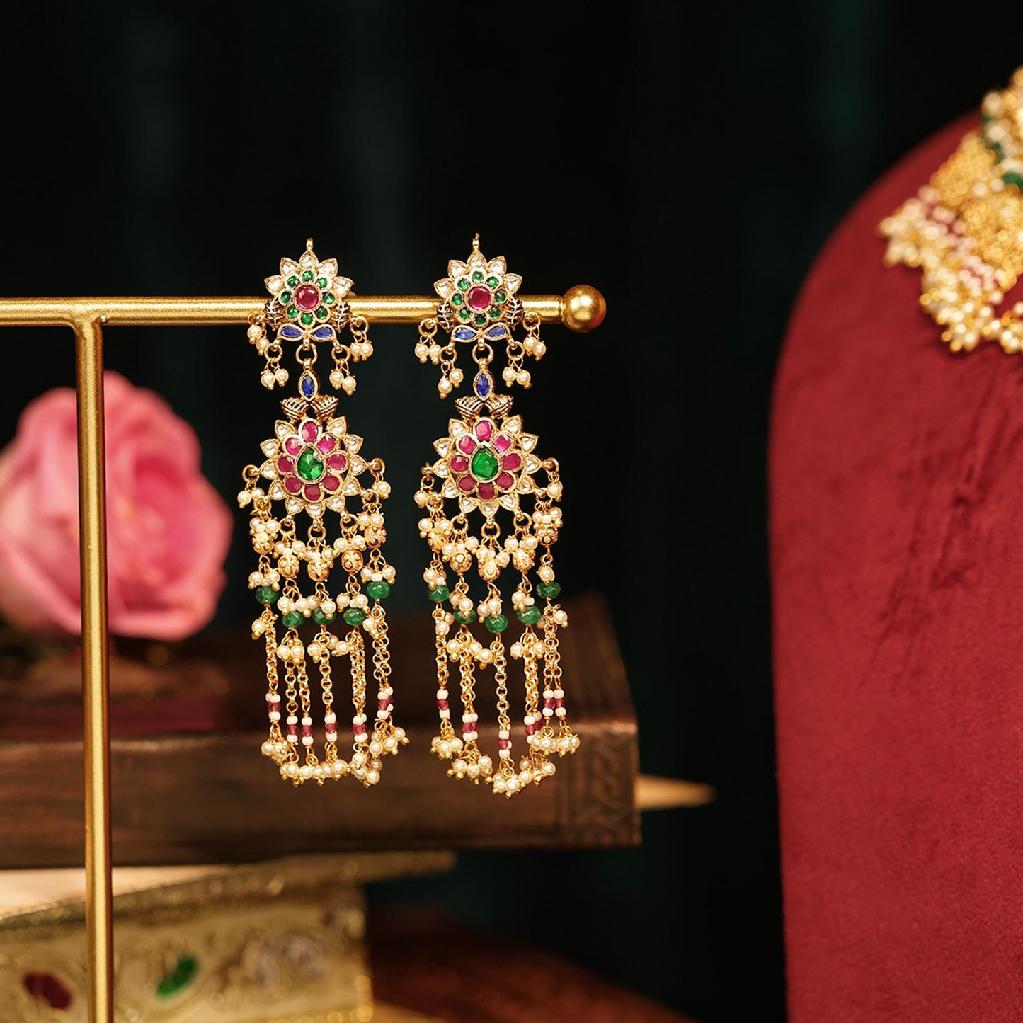 Gold Plated Pink Kundan & Pearl Choker Set Necklace Traditional Indian Wedding Jewelry