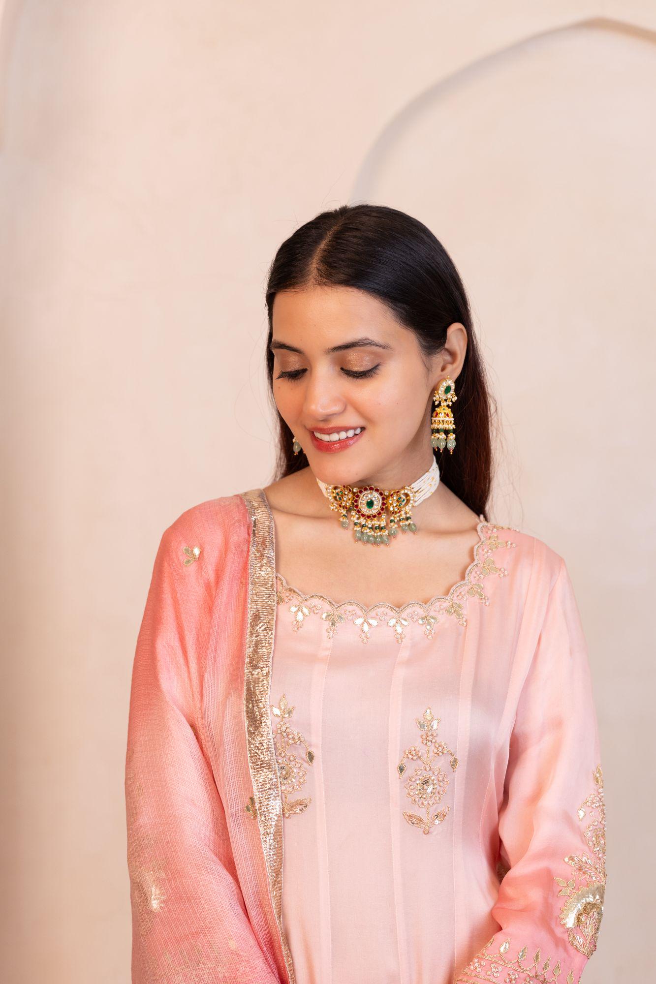 Kundan Pearl Choker Set with Beads  Gold Polki Bridal Necklace & Earrings, Indian Wedding Jewelry, Traditional Ethnic Choker Necklace