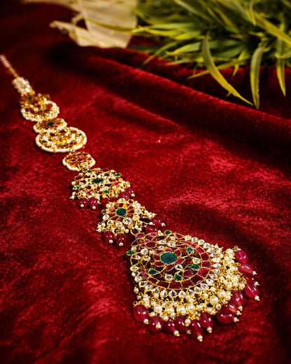 South Indian Bridal Hair Choti Jewelry, Temple Style Kundan Meenakari Hair Accessory, Indian Wedding Braid Jewelry