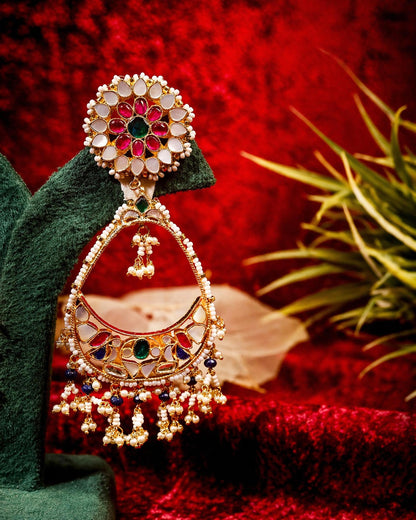 Kundan Chandbali Earrings, Bridal Earrings, Gold Plated Pearl Earrings, Traditional Meenakari Earrings, Ethnic Wedding Jewelry for Women