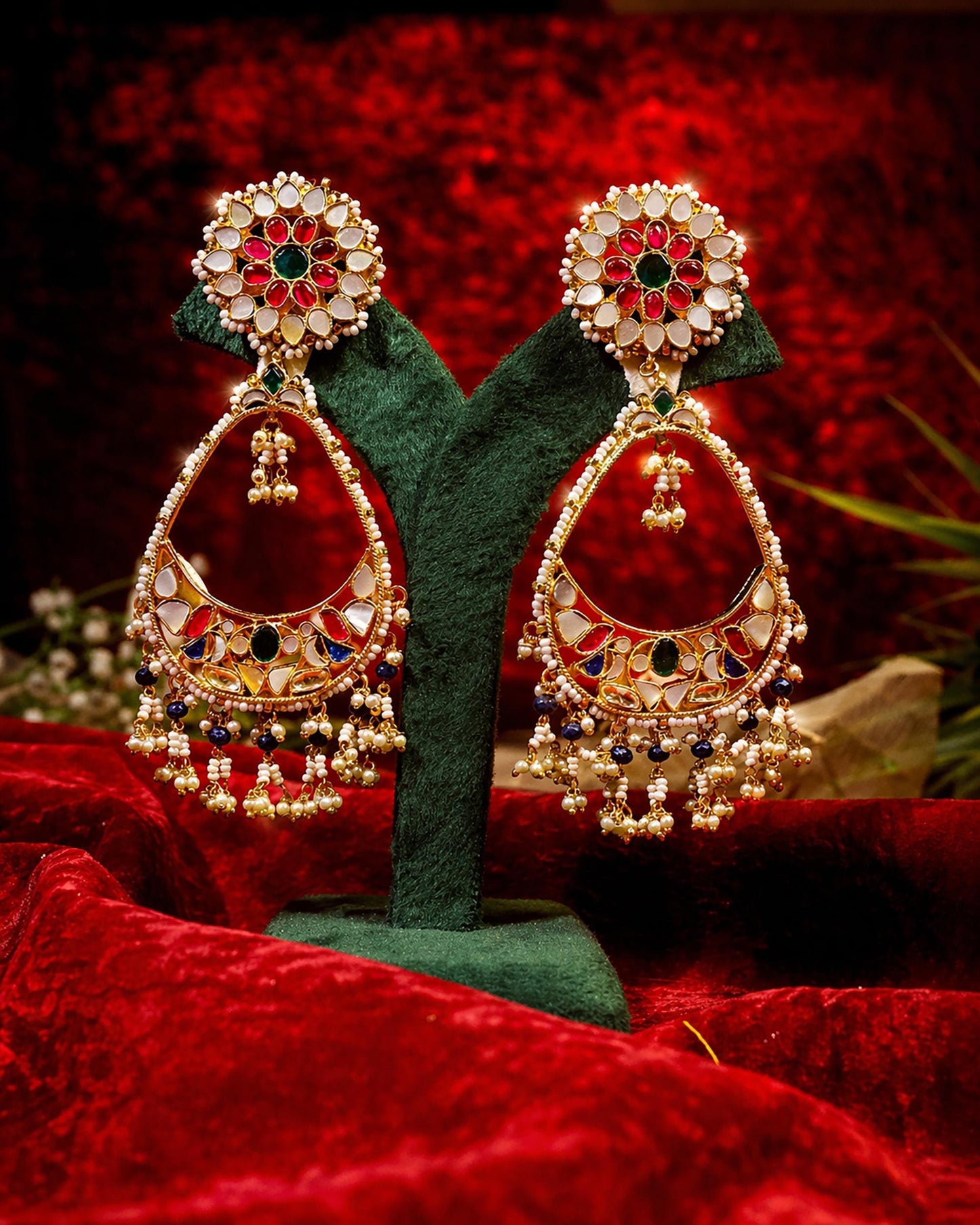 Kundan Chandbali Earrings, Bridal Earrings, Gold Plated Pearl Earrings, Traditional Meenakari Earrings, Ethnic Wedding Jewelry for Women