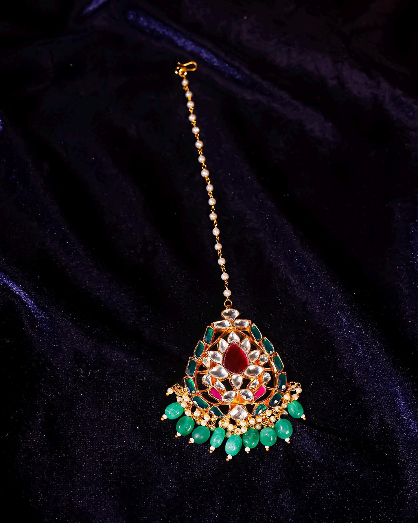 Polki Kundan Pearl Maang Tikka for Bridal, Traditional Indian Wedding Headpiece Jewelry Gift for Her