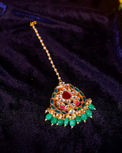 Polki Kundan Pearl Maang Tikka for Bridal, Traditional Indian Wedding Headpiece Jewelry Gift for Her
