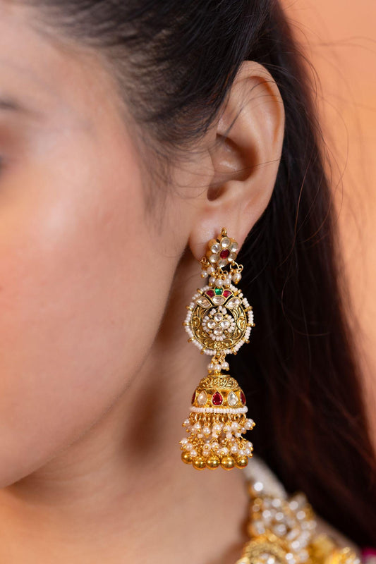 Gold Kundan Bridal Necklace Set with Pearl Jhumka Earrings, Traditional Indian Wedding Jewelry, Statement Choker Set