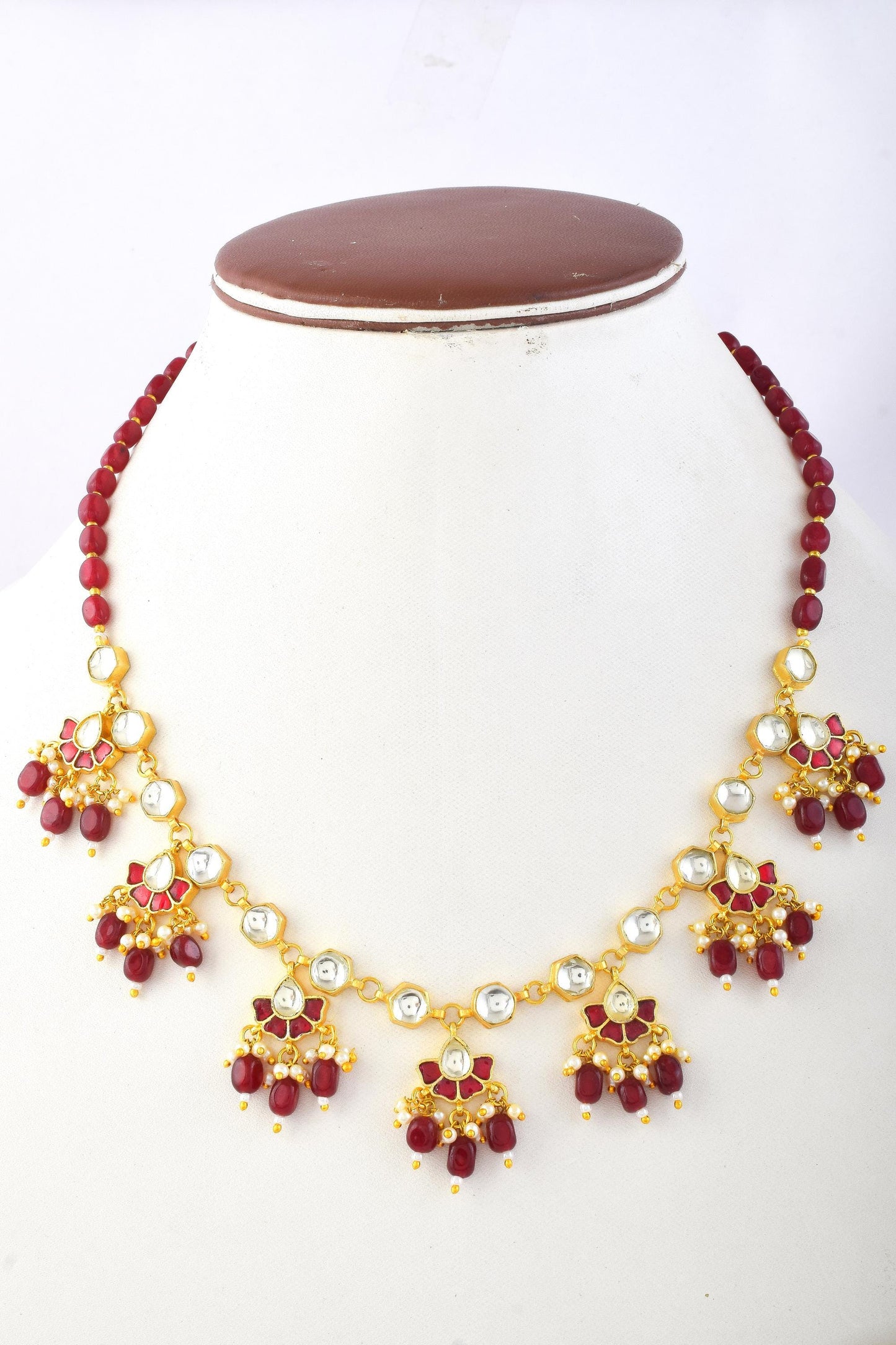 Ruby Red Kundan Choker Necklace Set, Indian Bridal Jewelry, Gold Tone Ethnic Necklace, Traditional Wedding Jewelry, Statement Necklace Set