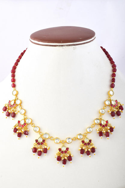 Ruby Red Kundan Choker Necklace Set, Indian Bridal Jewelry, Gold Tone Ethnic Necklace, Traditional Wedding Jewelry, Statement Necklace Set