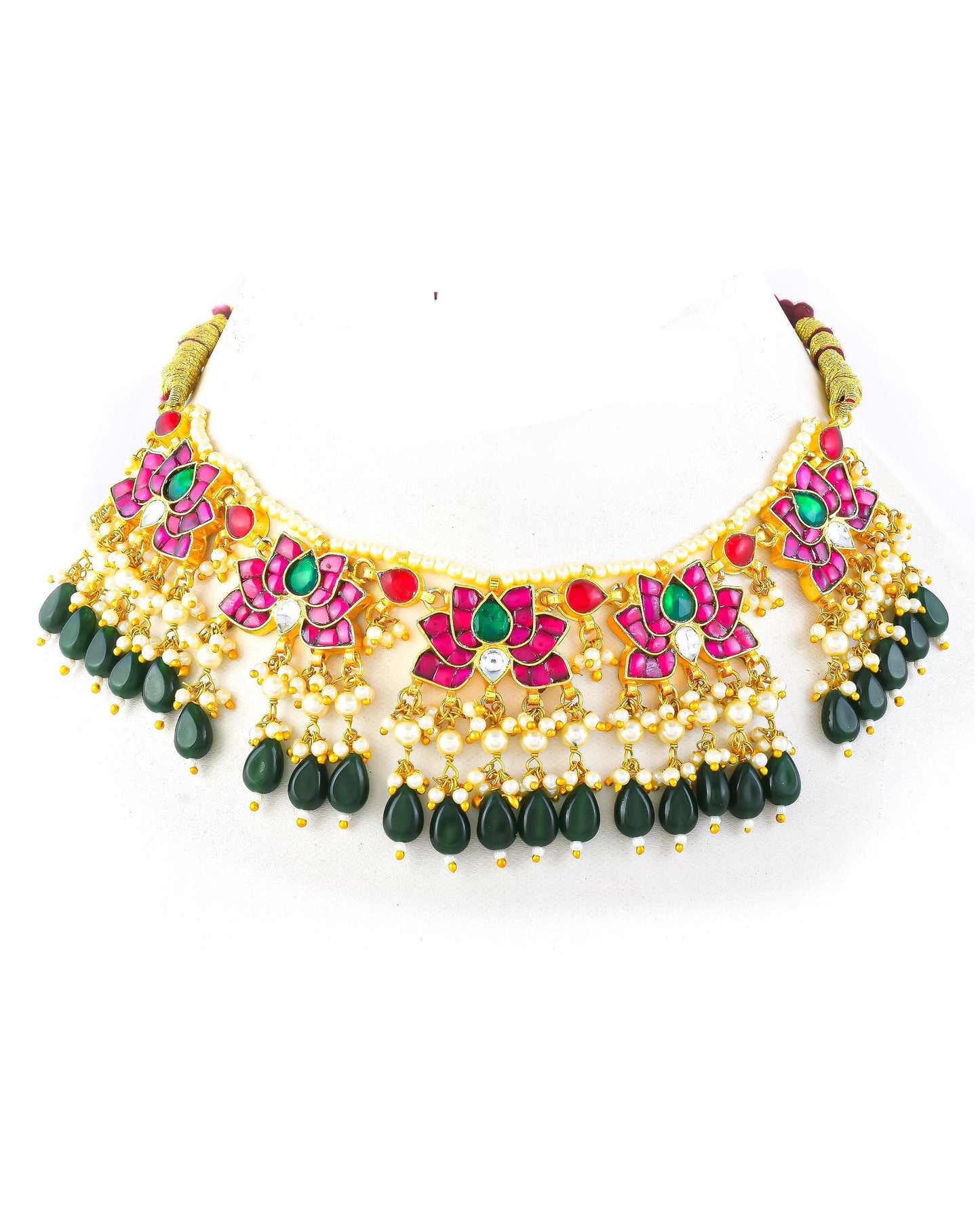 Kundan Choker Necklace Set, Green Beaded Bridal Jewelry, Pearl Meenakari Choker, Traditional Wedding Necklace, Ethnic Statement Jewelry