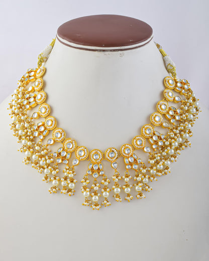 White Kundan Bridal Choker Set  Gold Plated Necklace & Earrings, Indian Wedding Jewelry, Traditional Polki Style Set