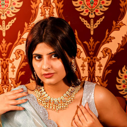 White Kundan Bridal Choker Set  Gold Plated Necklace & Earrings, Indian Wedding Jewelry, Traditional Polki Style Set