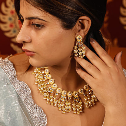 White Kundan Bridal Choker Set  Gold Plated Necklace & Earrings, Indian Wedding Jewelry, Traditional Polki Style Set