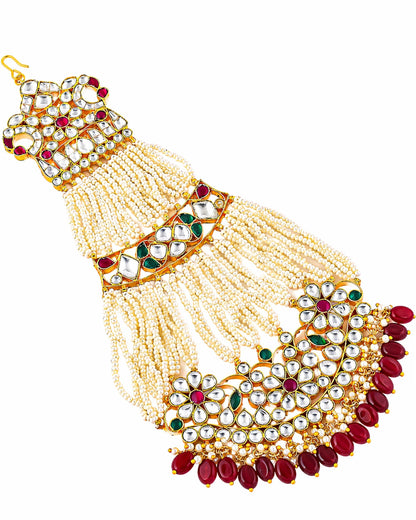 Royal Kundan Passa Jewelry  Pearl Strand Matha Patti, Mughal Side Headpiece, Gold Plated Bridal Passa for Wedding & Eid Jewelry