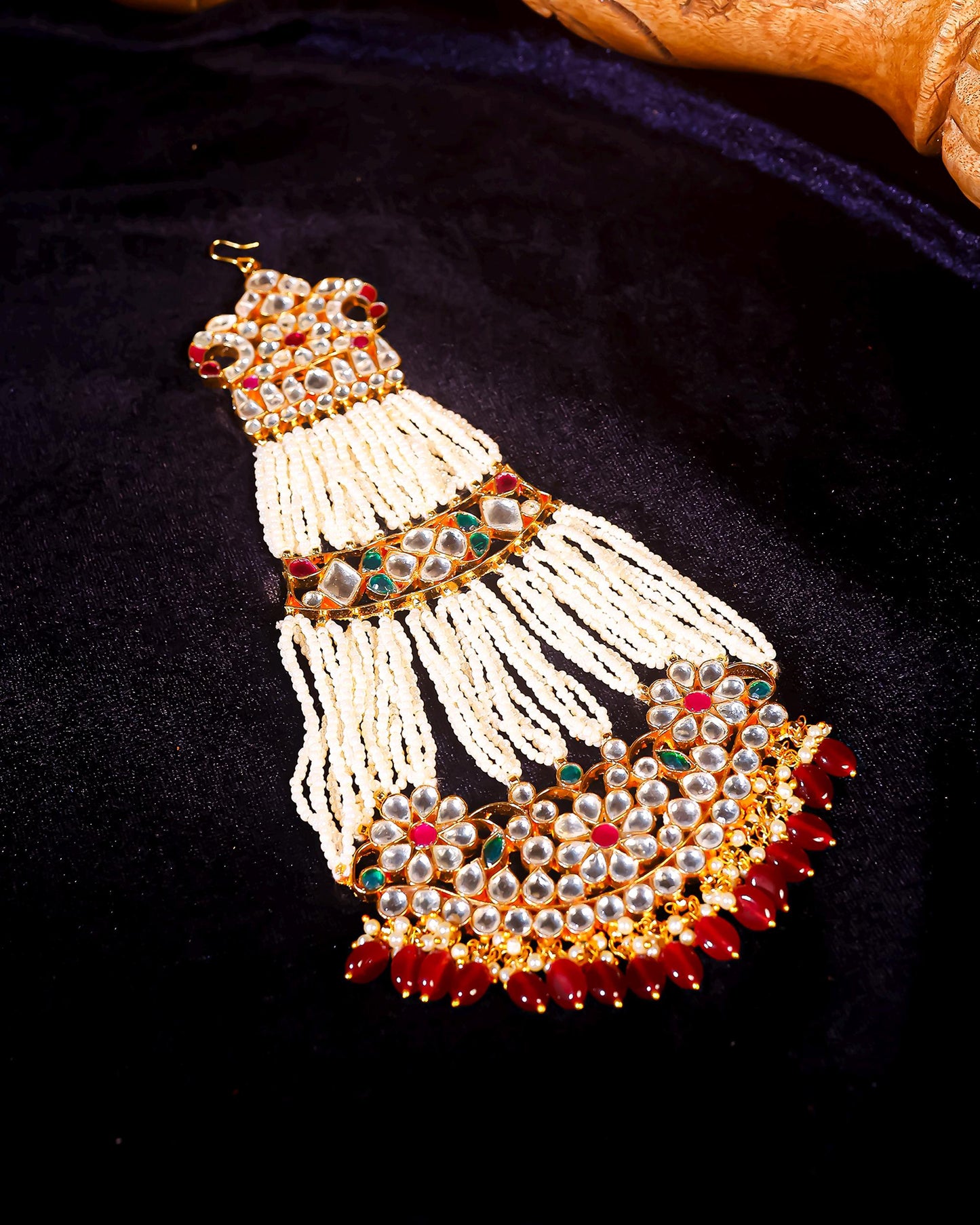Royal Kundan Passa Jewelry  Pearl Strand Matha Patti, Mughal Side Headpiece, Gold Plated Bridal Passa for Wedding & Eid Jewelry