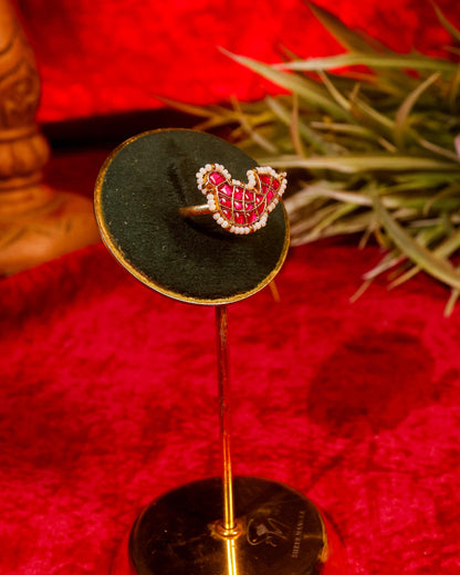 Traditional Kundan Pearl Ring, Ethnic Indian Adjustable Ring, Festive Wedding Jewelry