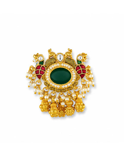 Traditional Kundan Adjustable Ring, Indian Bridal Statement Ring, Gold Plated Pearl Ethnic Cocktail Jewelry, Handmade Festive Ring