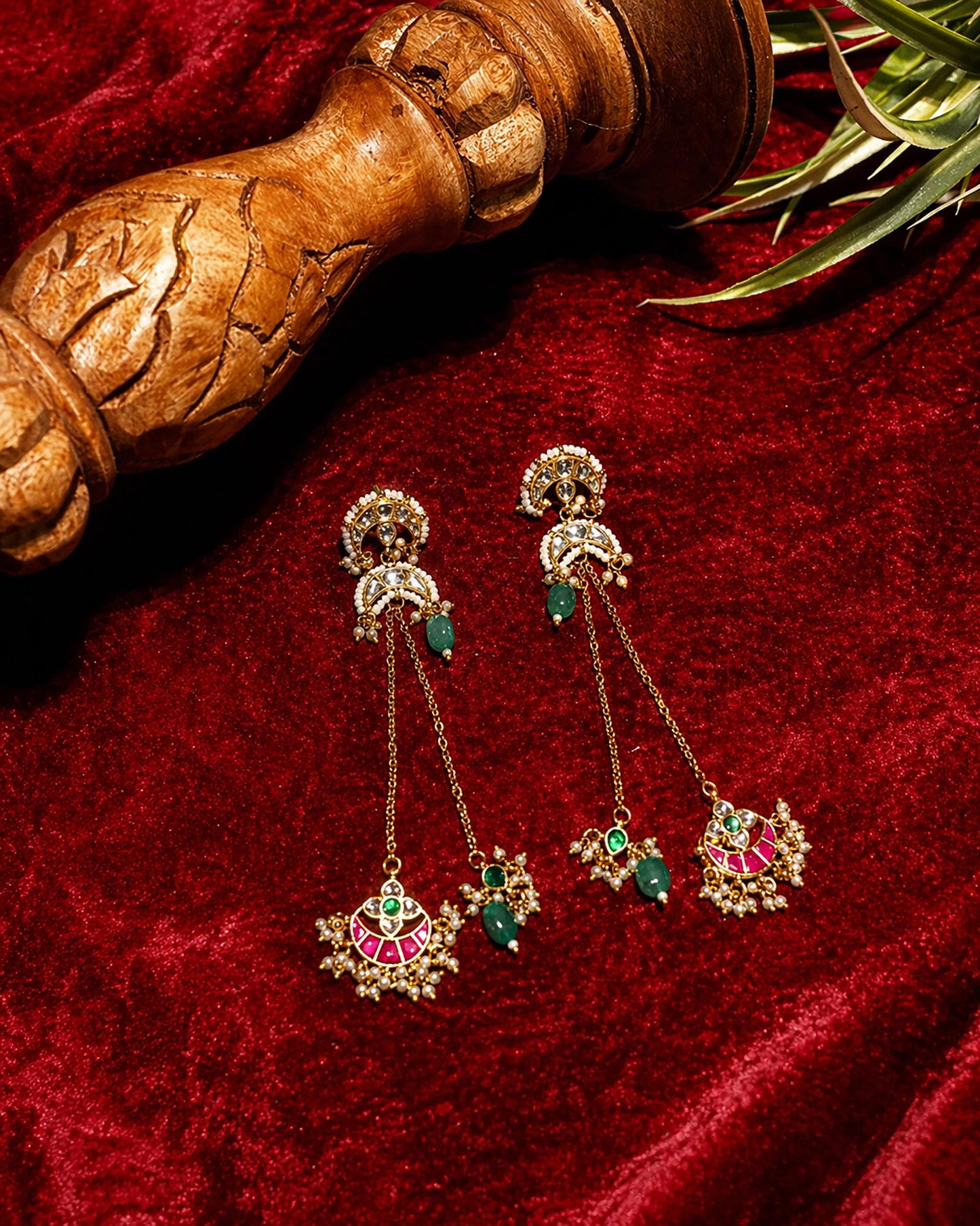 Traditional Kundan Chandbali Earrings, Gold Plated Pearl Drop Earrings, Indian Bridal Jewelry, Green Stone Ethnic Handmade Earring